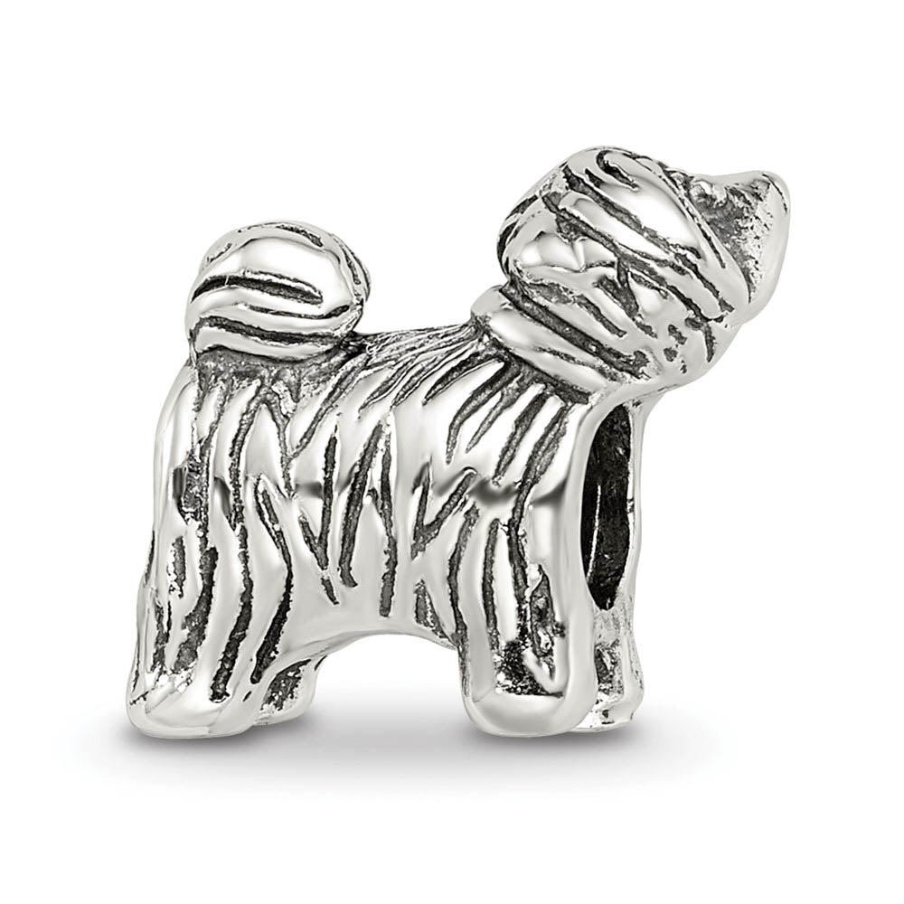 Alternate view of the Sterling Silver Puppy with Tail Wagging Bead Charm by The Black Bow Jewelry Co.