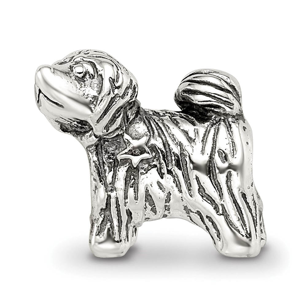 Alternate view of the Sterling Silver Puppy with Tail Wagging Bead Charm by The Black Bow Jewelry Co.