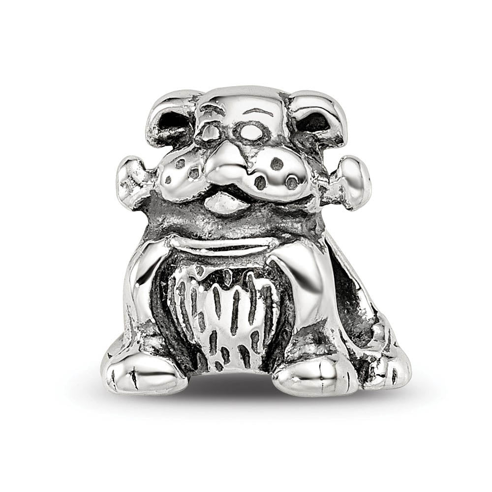 Sterling Silver Dog with a Bone Bead Charm, Item B8852 by The Black Bow Jewelry Co.