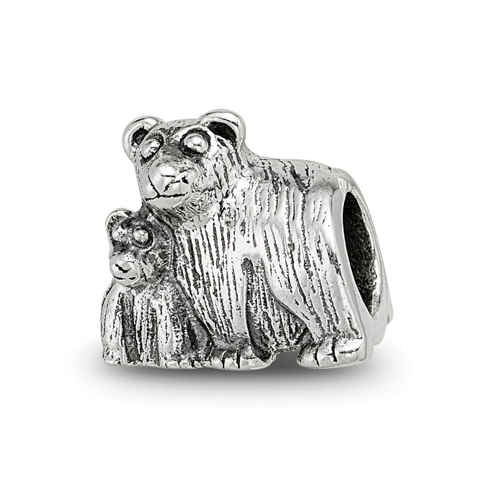 Sterling Silver Mama and Baby Bear Bead Charm, Item B8855 by The Black Bow Jewelry Co.