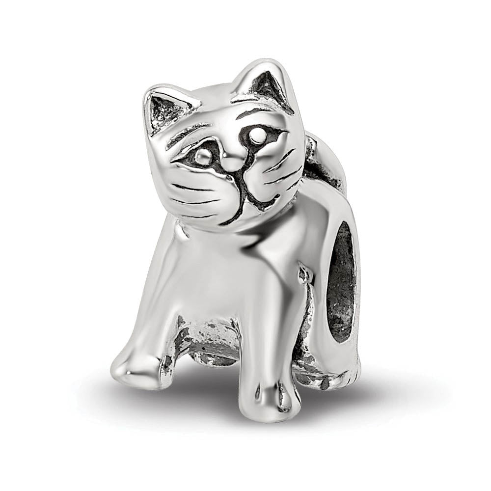 Sterling Silver Cute Kitten Bead Charm, Item B8864 by The Black Bow Jewelry Co.