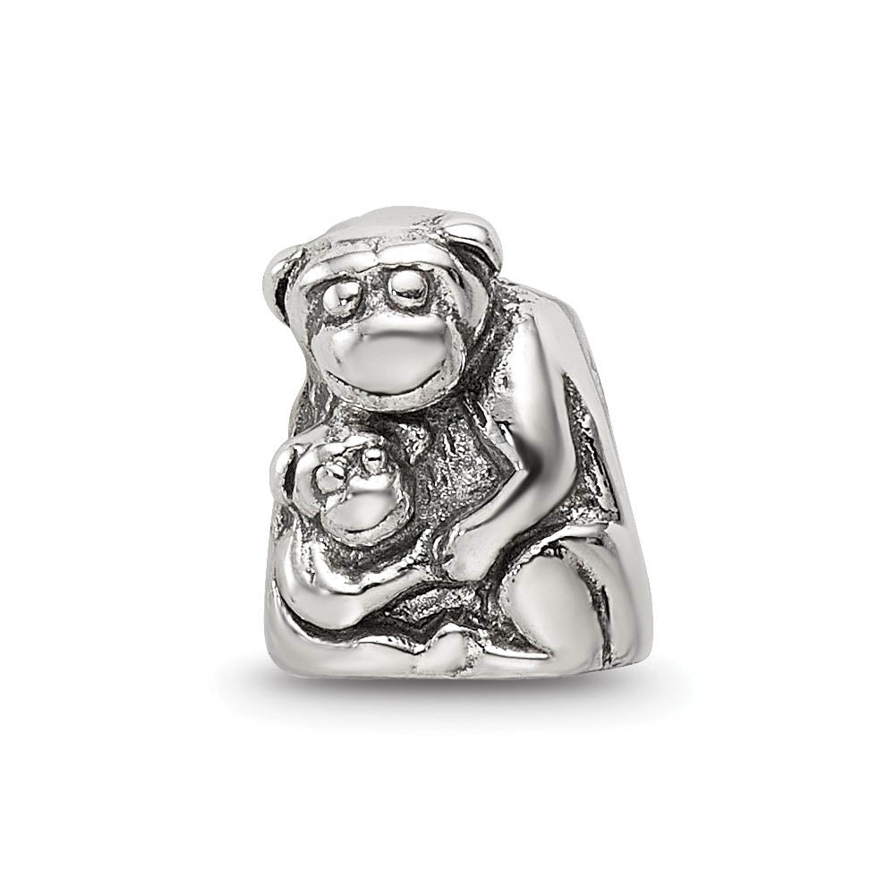 Alternate view of the Sterling Silver Monkey and Baby Bead Charm by The Black Bow Jewelry Co.