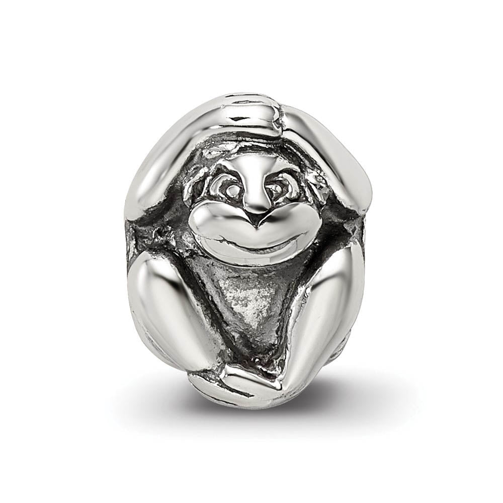 Alternate view of the Sterling Silver Laughing Monkey Bead Charm by The Black Bow Jewelry Co.