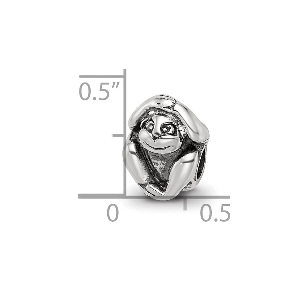 Alternate view of the Sterling Silver Laughing Monkey Bead Charm by The Black Bow Jewelry Co.