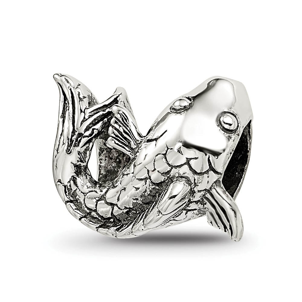 Sterling Silver Swimming Fish Bead Charm, Item B8871 by The Black Bow Jewelry Co.