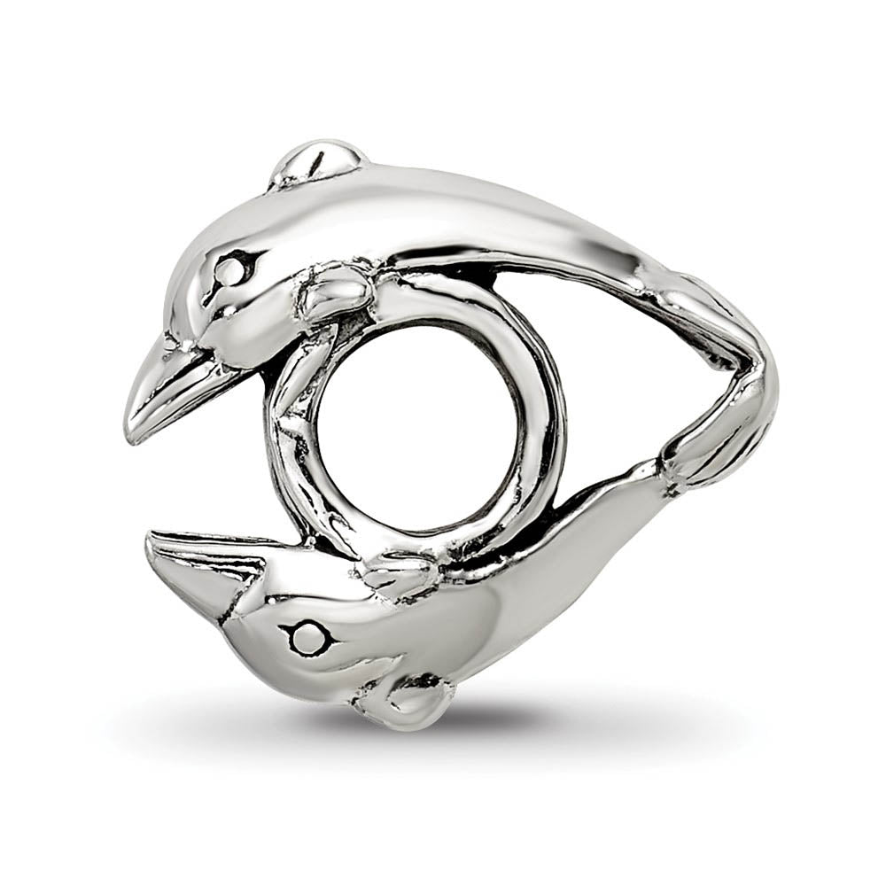 Alternate view of the Sterling Silver Dolphins Bead Charm by The Black Bow Jewelry Co.