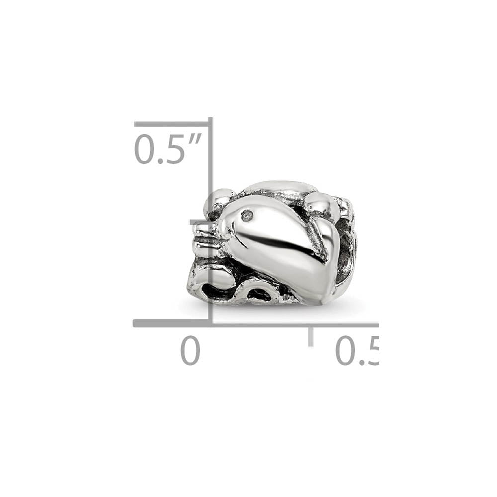Alternate view of the Sterling Silver High Polished Dolphin Bead Charm by The Black Bow Jewelry Co.