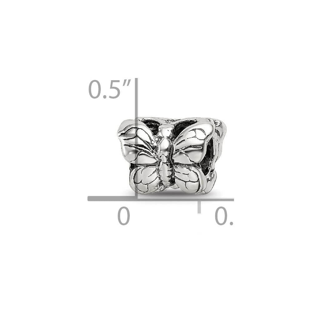 Alternate view of the Sterling Silver Polished Butterfly Bead Charm by The Black Bow Jewelry Co.