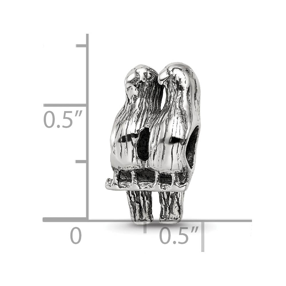 Alternate view of the Sterling Silver Lovebirds Bead Charm by The Black Bow Jewelry Co.