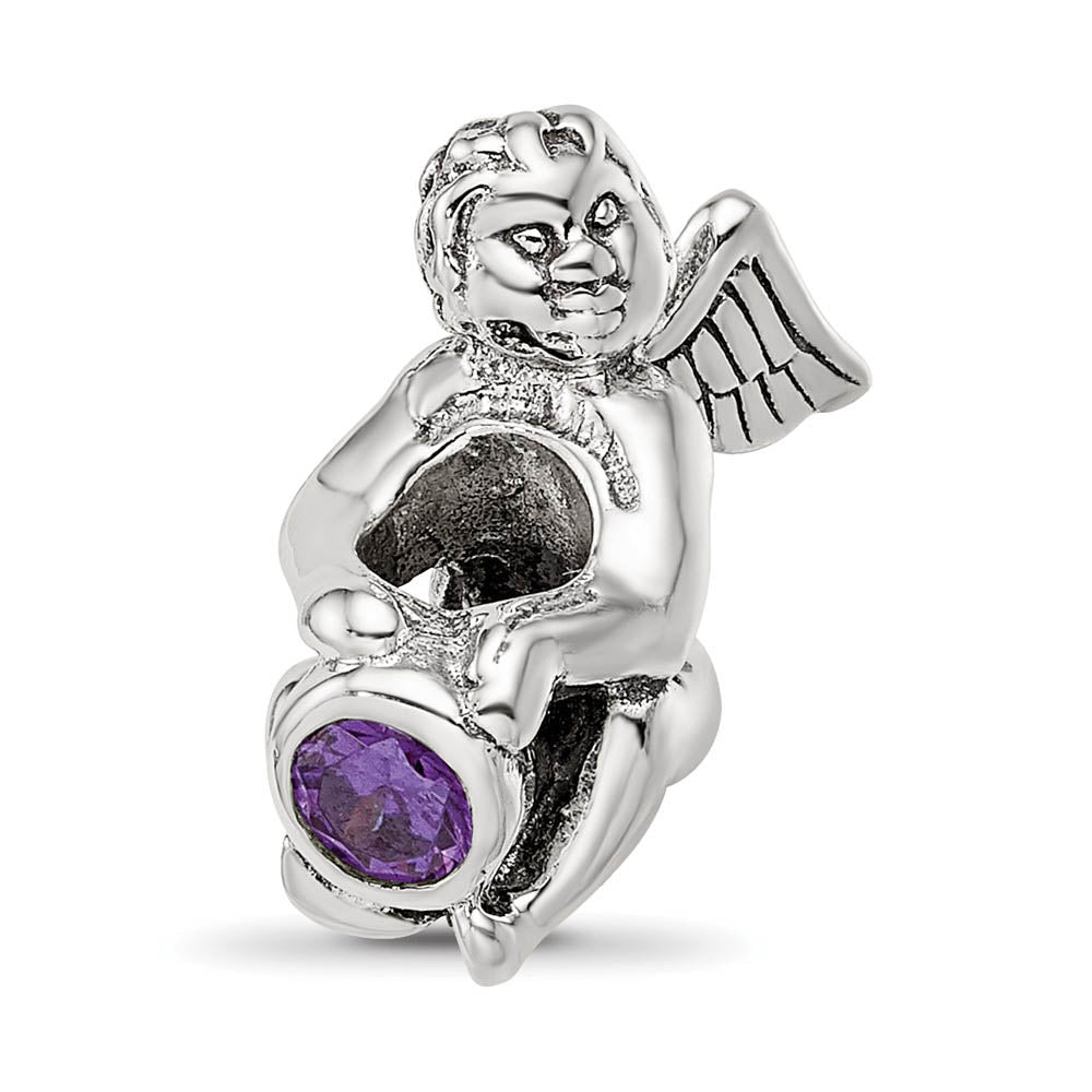 Sterling Silver February CZ Birthstone, Angel Bead Charm, Item B8897 by The Black Bow Jewelry Co.
