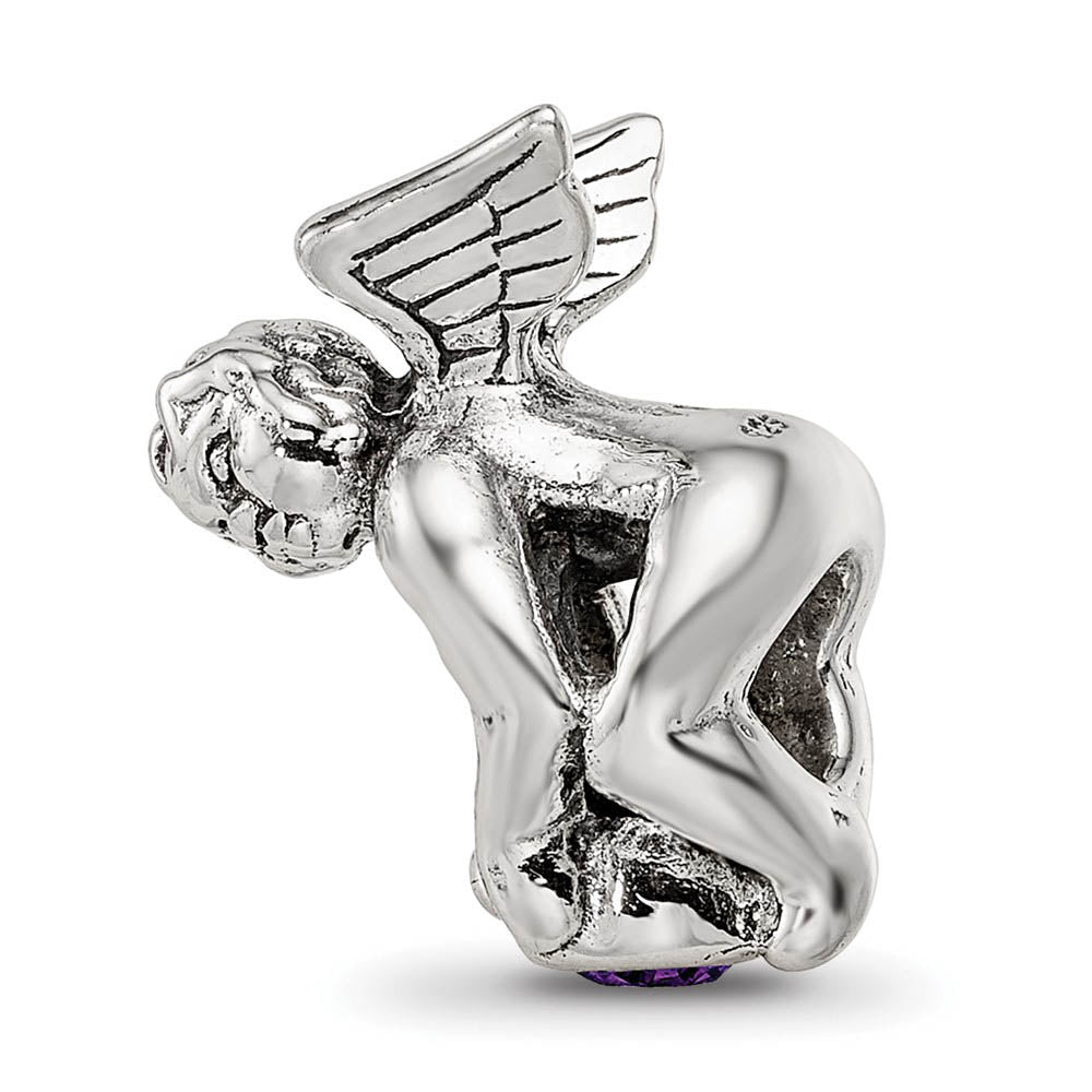 Alternate view of the Sterling Silver February CZ Birthstone, Angel Bead Charm by The Black Bow Jewelry Co.