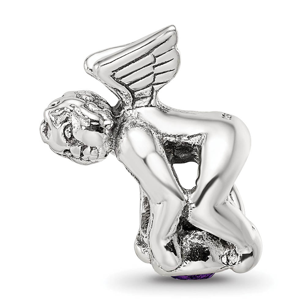 Alternate view of the Sterling Silver February CZ Birthstone, Angel Bead Charm by The Black Bow Jewelry Co.