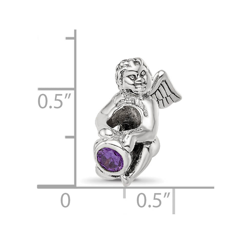 Alternate view of the Sterling Silver February CZ Birthstone, Angel Bead Charm by The Black Bow Jewelry Co.