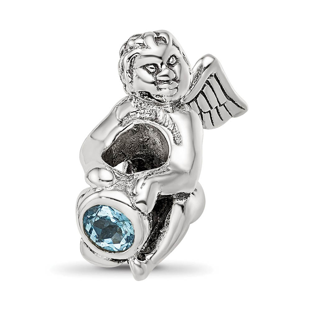 Sterling Silver March CZ Birthstone, Angel Bead Charm, Item B8898 by The Black Bow Jewelry Co.
