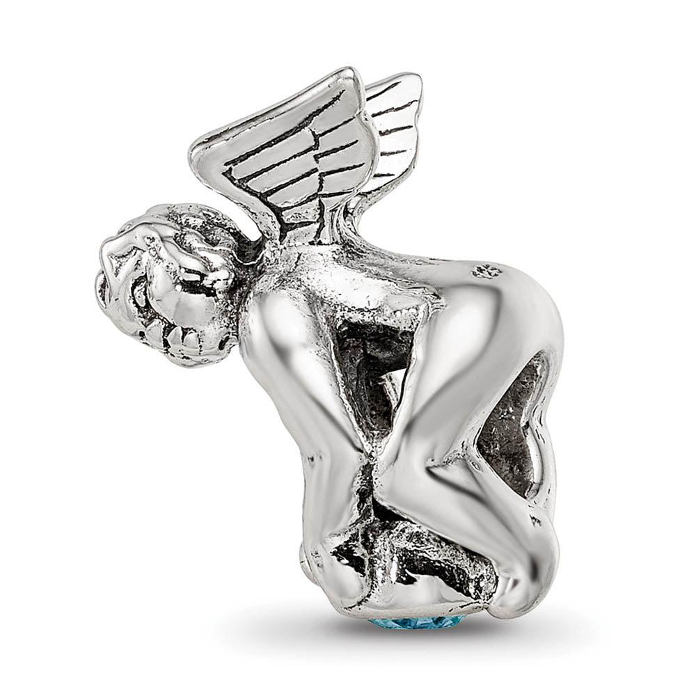 Alternate view of the Sterling Silver March CZ Birthstone, Angel Bead Charm by The Black Bow Jewelry Co.