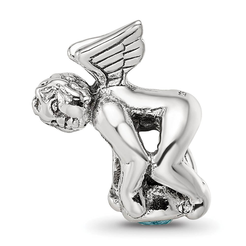 Alternate view of the Sterling Silver March CZ Birthstone, Angel Bead Charm by The Black Bow Jewelry Co.