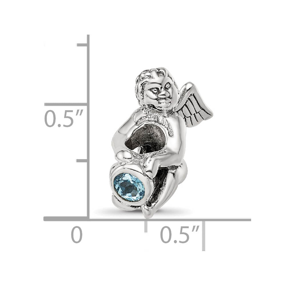 Alternate view of the Sterling Silver March CZ Birthstone, Angel Bead Charm by The Black Bow Jewelry Co.