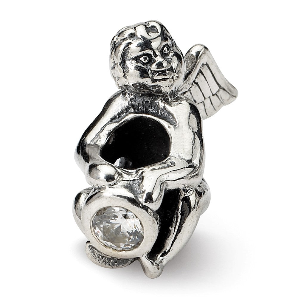 Sterling Silver April CZ Birthstone, Angel Bead Charm, Item B8899 by The Black Bow Jewelry Co.