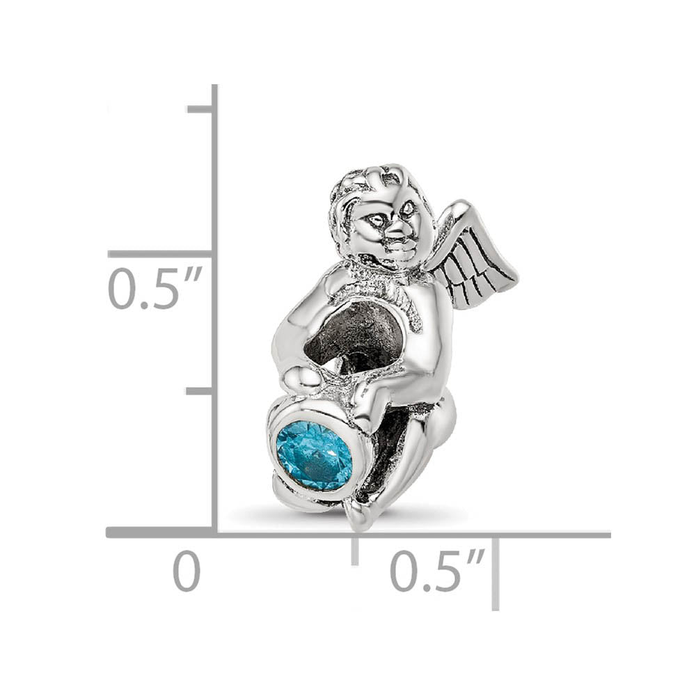 Alternate view of the Sterling Silver December CZ Birthstone, Angel Bead Charm by The Black Bow Jewelry Co.