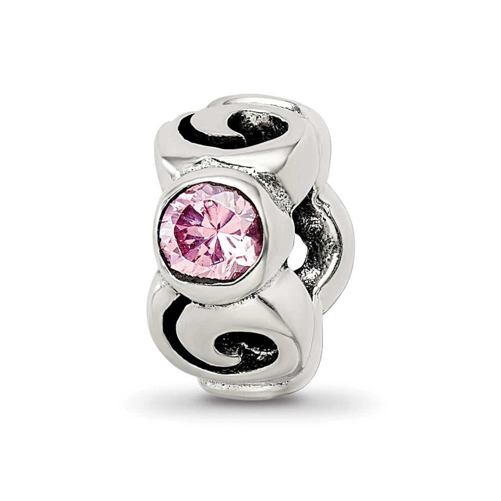 Sterling Silver and Pink CZ, Three-Stone Bead Charm, Item B8909 by The Black Bow Jewelry Co.
