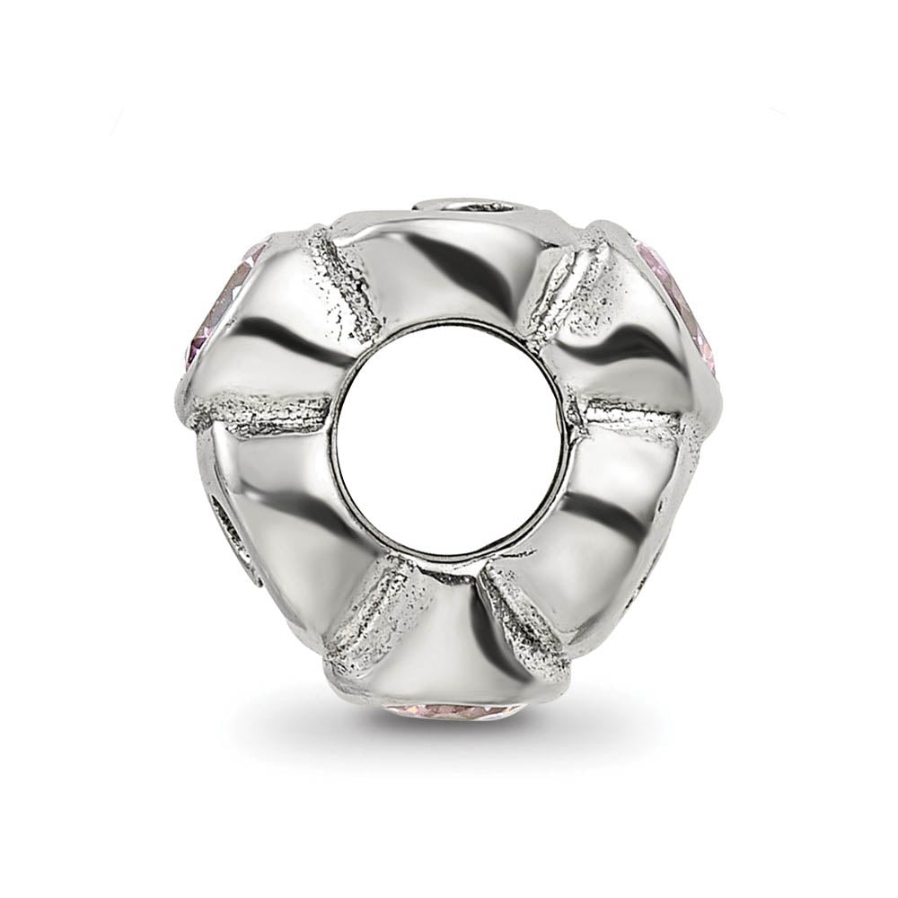 Alternate view of the Sterling Silver and Pink CZ, Three-Stone Bead Charm by The Black Bow Jewelry Co.