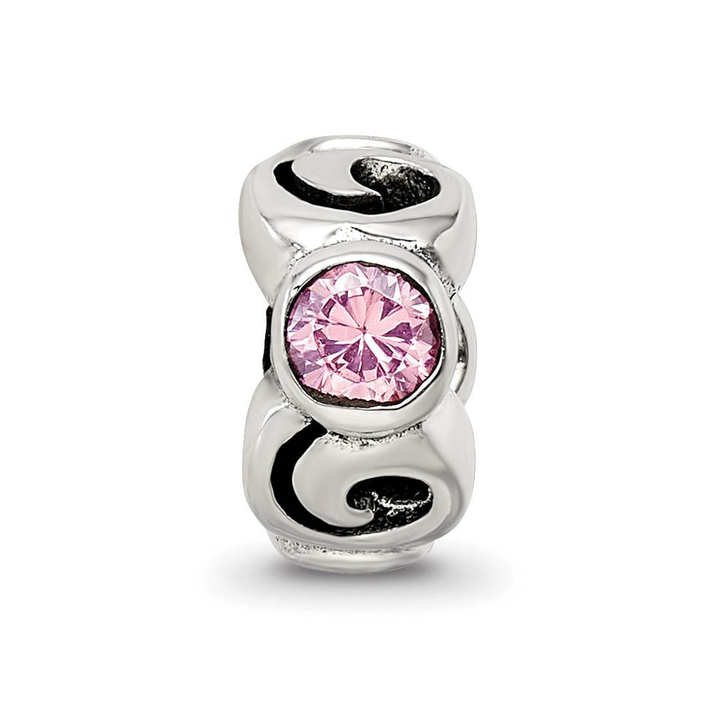 Alternate view of the Sterling Silver and Pink CZ, Three-Stone Bead Charm by The Black Bow Jewelry Co.