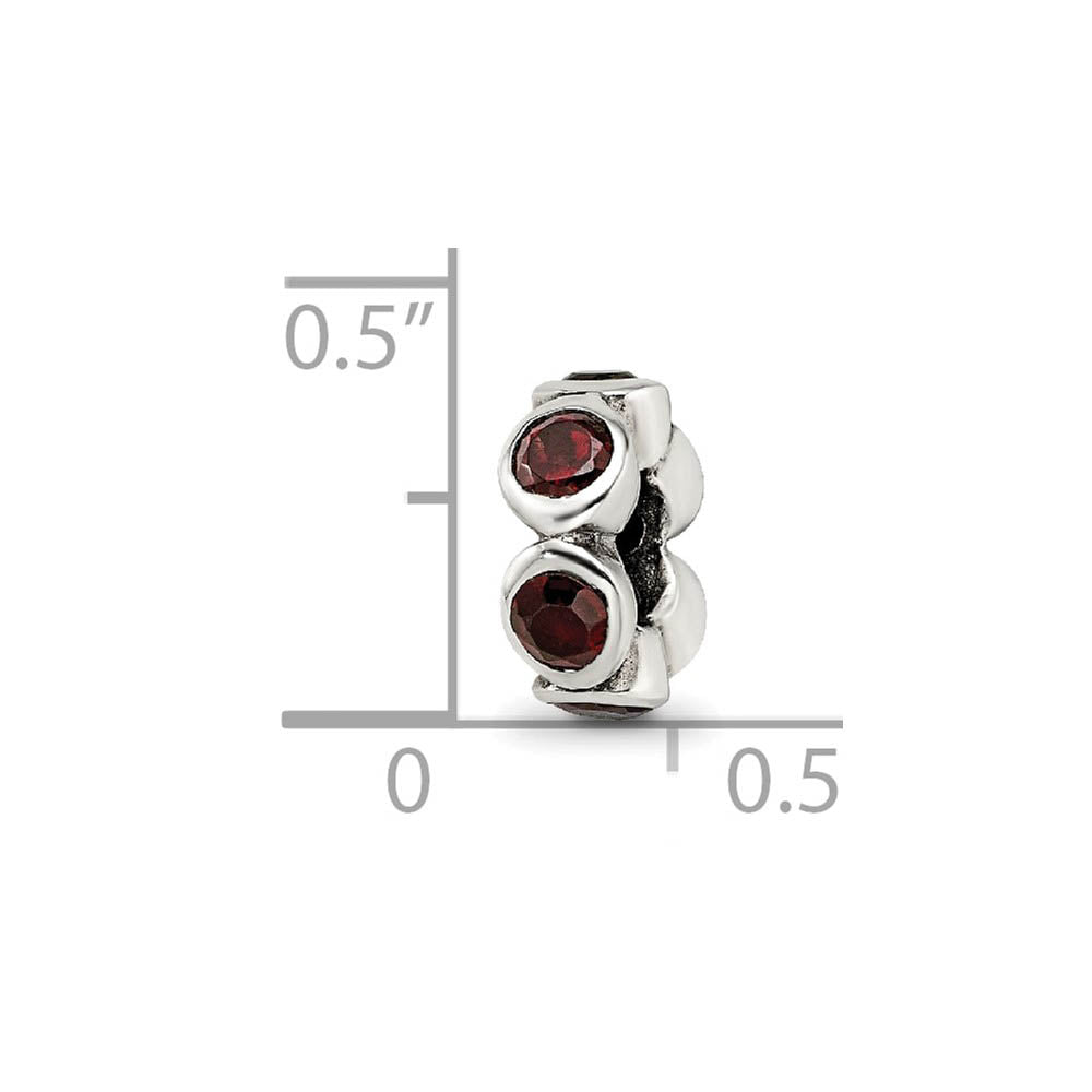 Alternate view of the Sterling Silver and Red CZ, Six-Stone Bead Charm by The Black Bow Jewelry Co.