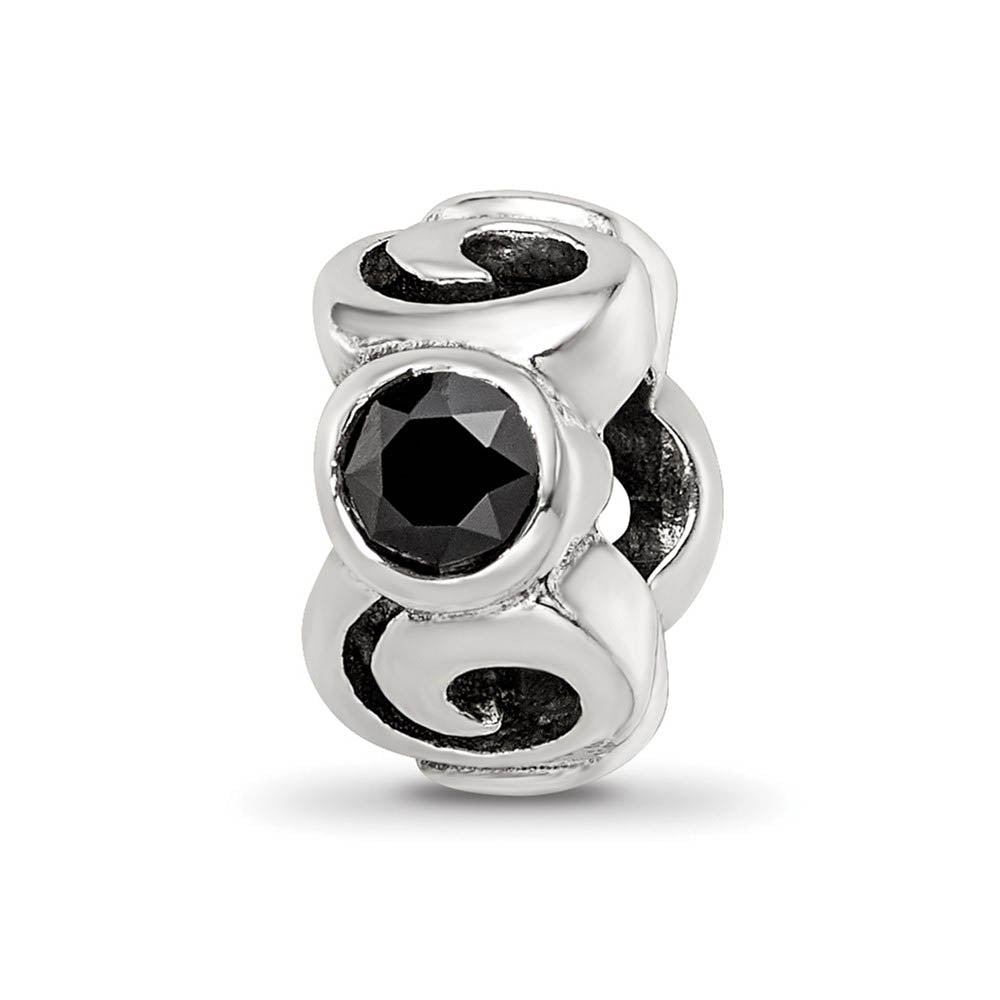Sterling Silver and Black CZ, Three-Stone Swirl Bead Charm, Item B8921 by The Black Bow Jewelry Co.