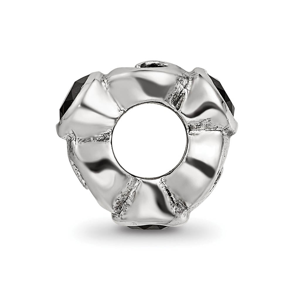 Alternate view of the Sterling Silver and Black CZ, Three-Stone Swirl Bead Charm by The Black Bow Jewelry Co.