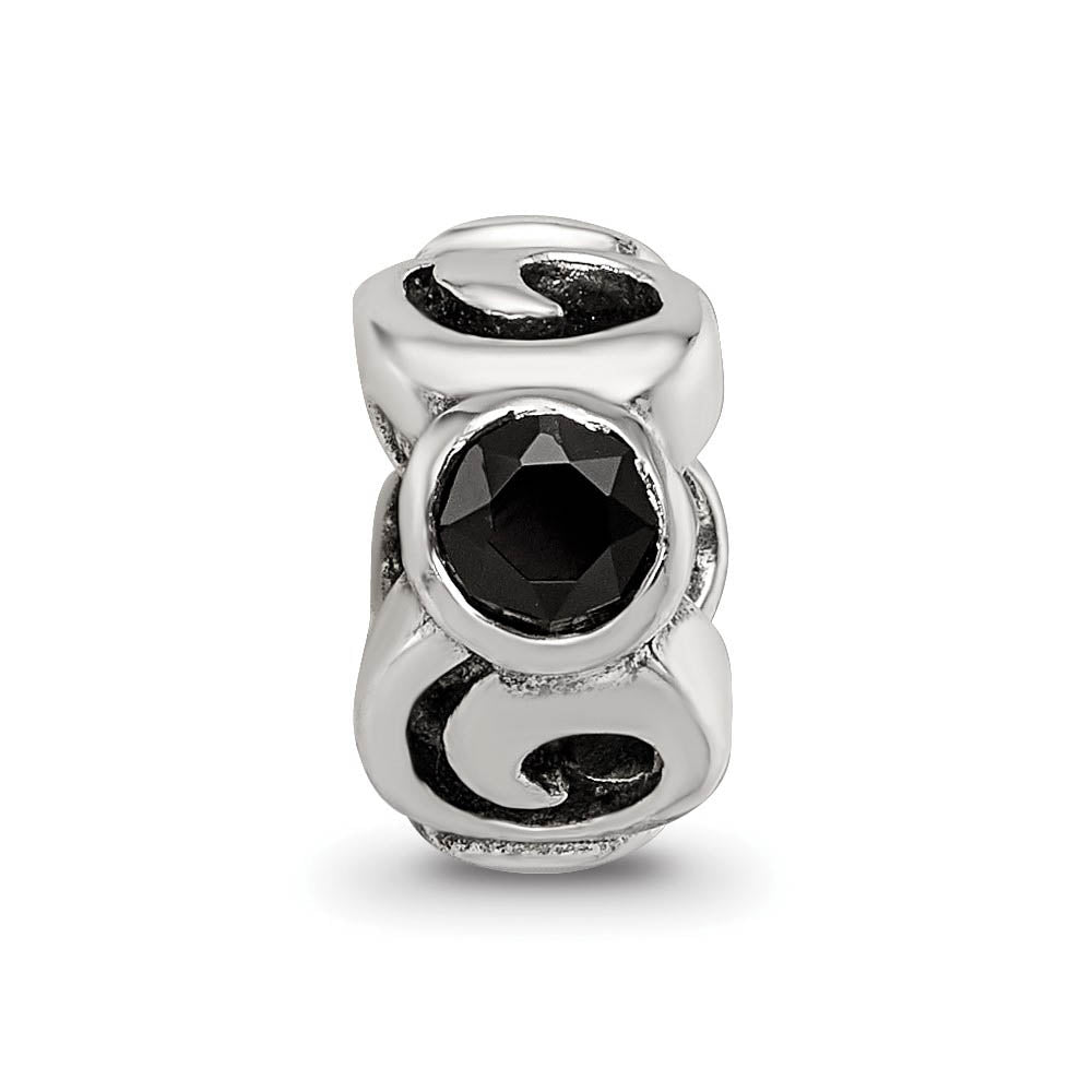 Alternate view of the Sterling Silver and Black CZ, Three-Stone Swirl Bead Charm by The Black Bow Jewelry Co.