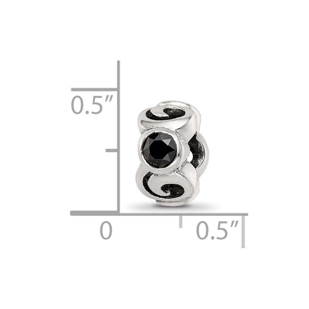 Alternate view of the Sterling Silver and Black CZ, Three-Stone Swirl Bead Charm by The Black Bow Jewelry Co.