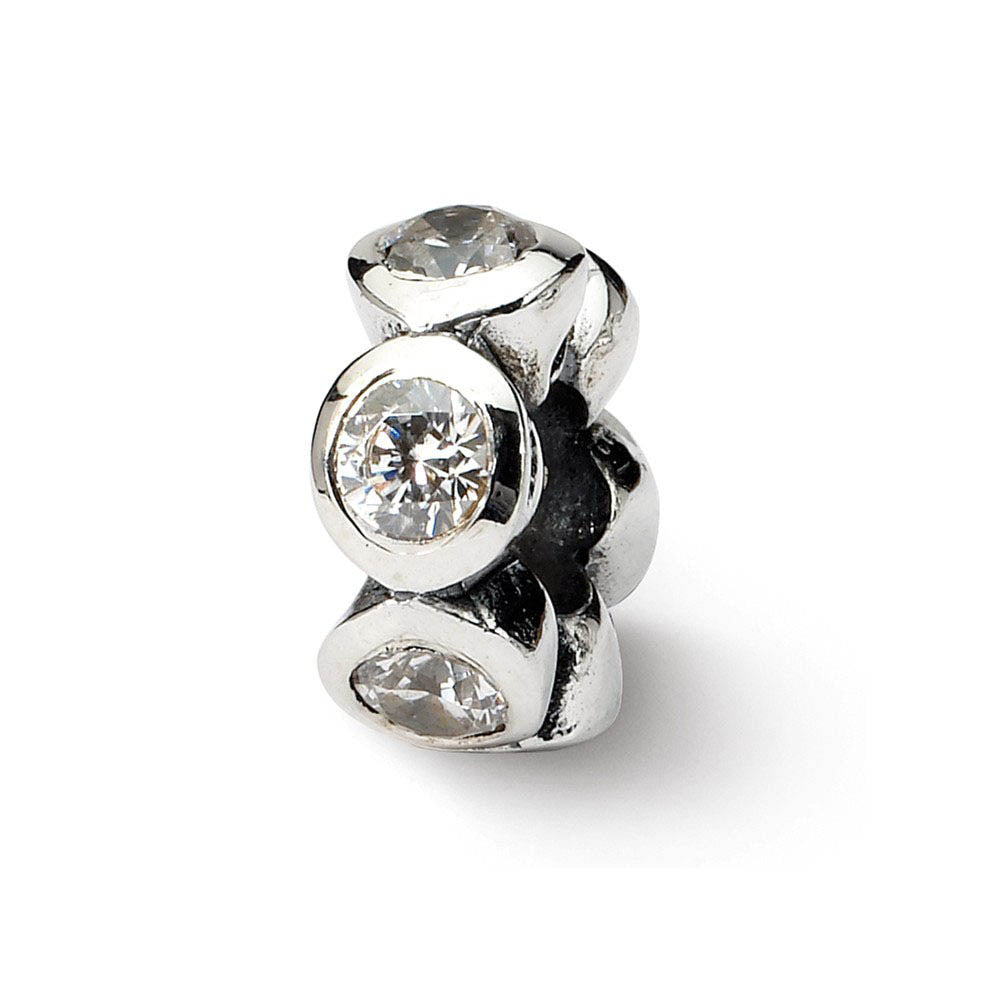 Sterling Silver and Clear CZ, Six-Stone Bead Charm, Item B8927 by The Black Bow Jewelry Co.