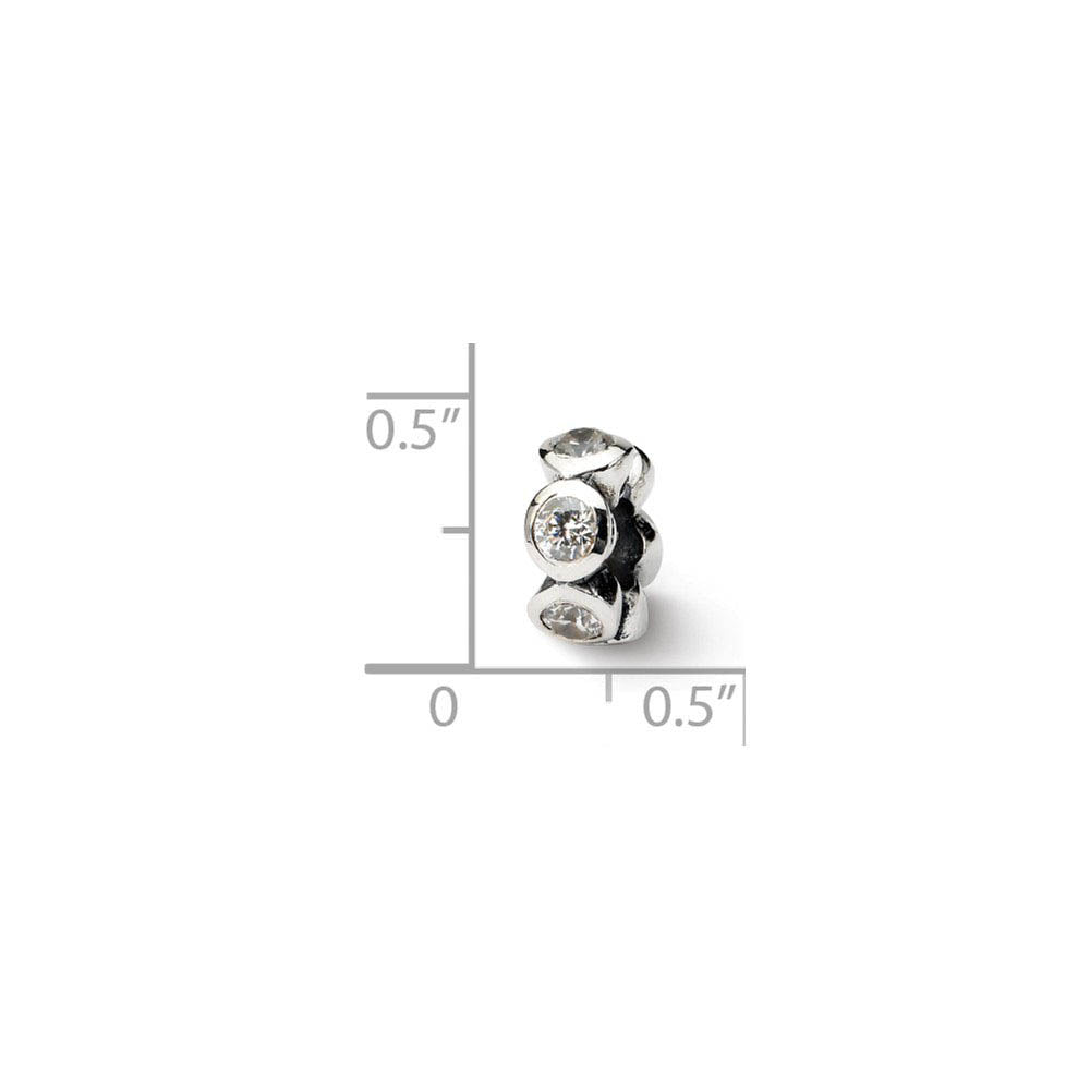 Alternate view of the Sterling Silver and Clear CZ, Six-Stone Bead Charm by The Black Bow Jewelry Co.