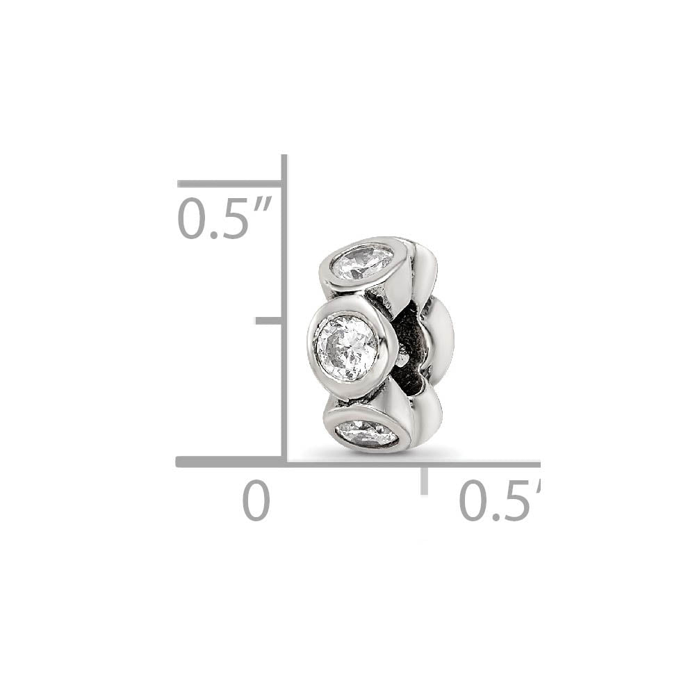 Alternate view of the Sterling Silver and Clear CZ, Six-Stone Bead Charm by The Black Bow Jewelry Co.