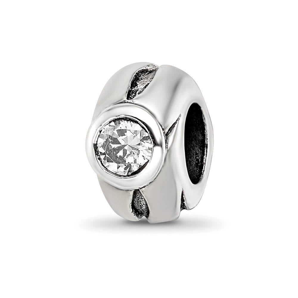 Sterling Silver and Clear CZ, Two-Stone Bead Charm, Item B8932 by The Black Bow Jewelry Co.