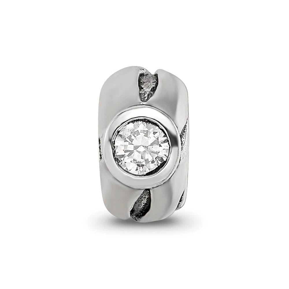 Alternate view of the Sterling Silver and Clear CZ, Two-Stone Bead Charm by The Black Bow Jewelry Co.