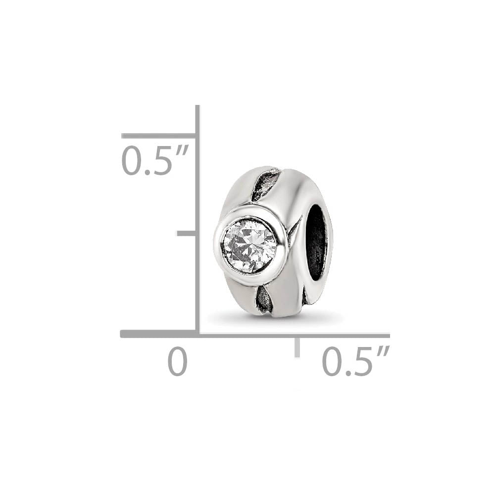 Alternate view of the Sterling Silver and Clear CZ, Two-Stone Bead Charm by The Black Bow Jewelry Co.