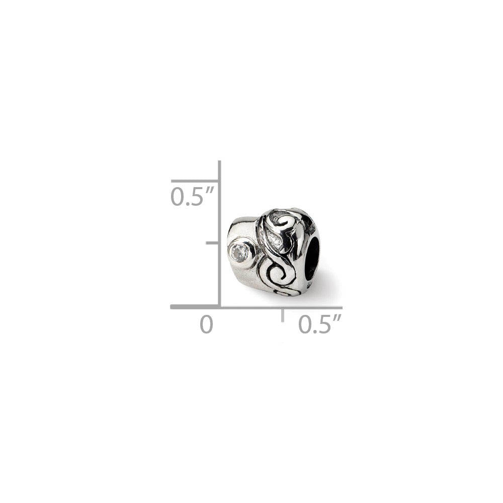 Alternate view of the Sterling Silver and Clear CZ, Swirl Bead Charm by The Black Bow Jewelry Co.