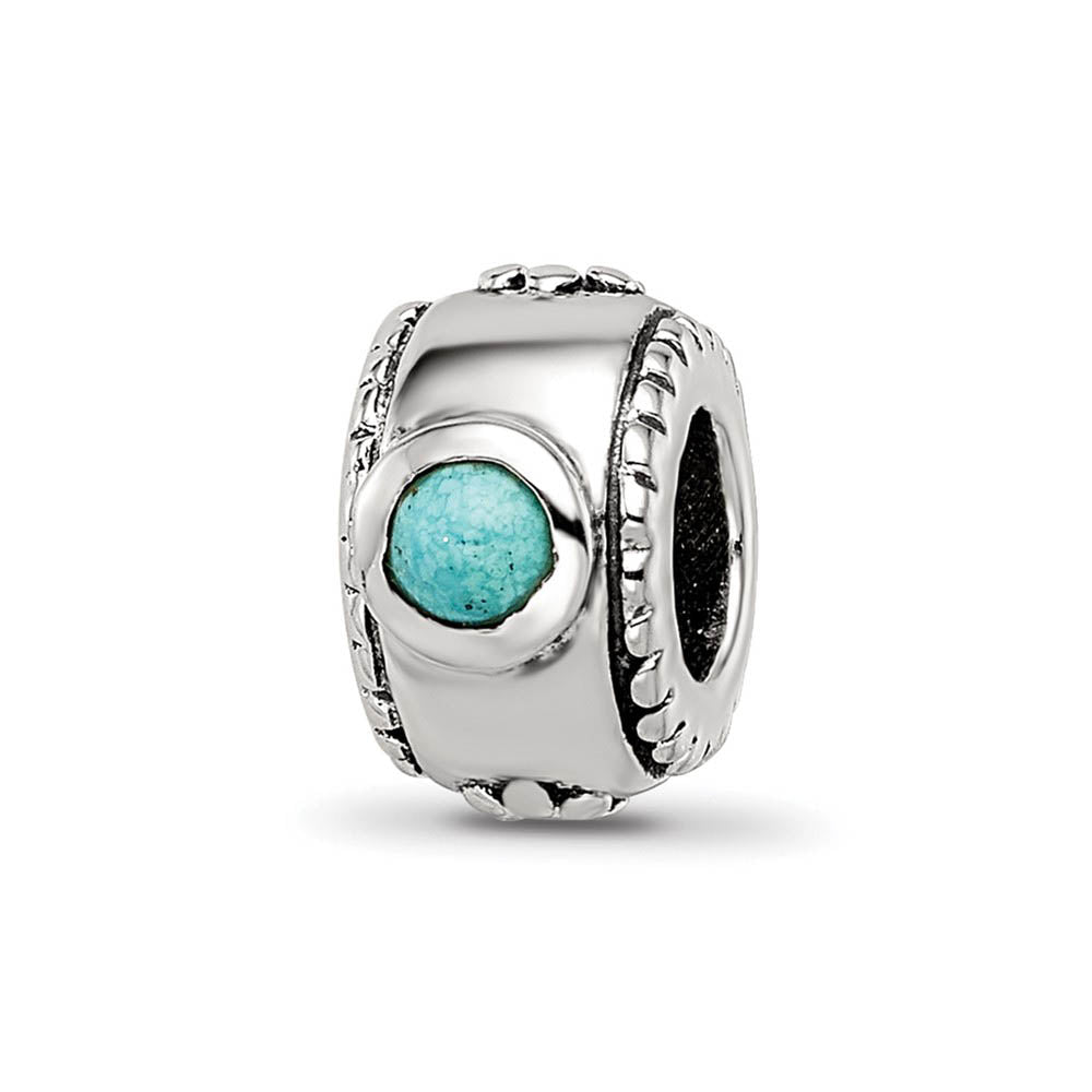 Blue-Green CZ, Two-Stone Sterling Silver Bead Charm, Item B8943 by The Black Bow Jewelry Co.