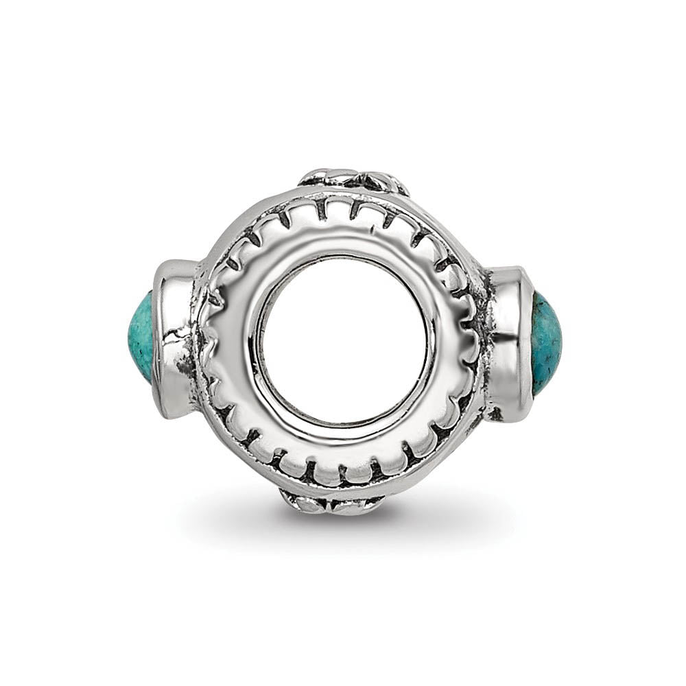 Alternate view of the Blue-Green CZ, Two-Stone Sterling Silver Bead Charm by The Black Bow Jewelry Co.