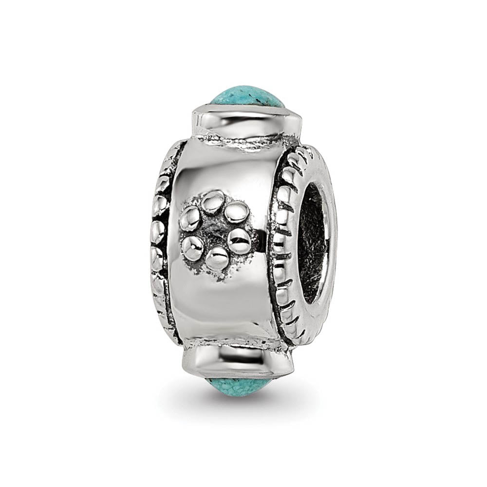 Alternate view of the Blue-Green CZ, Two-Stone Sterling Silver Bead Charm by The Black Bow Jewelry Co.