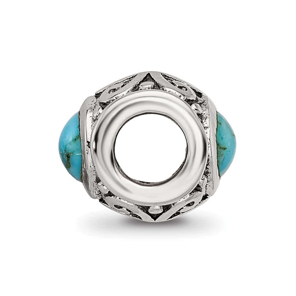 Alternate view of the Sterling Silver and Blue-Green CZ Barrel Bead Charm by The Black Bow Jewelry Co.