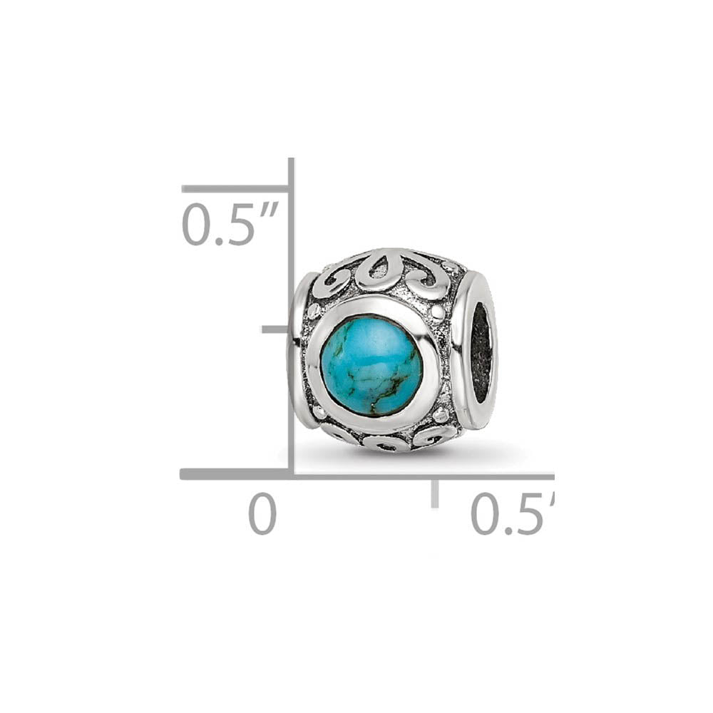 Alternate view of the Sterling Silver and Blue-Green CZ Barrel Bead Charm by The Black Bow Jewelry Co.