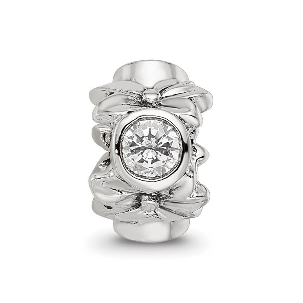 Alternate view of the Sterling Silver & Clear CZ Floral Bead Charm by The Black Bow Jewelry Co.