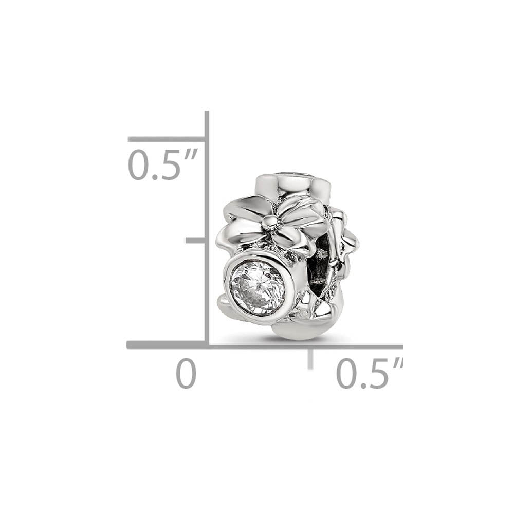 Alternate view of the Sterling Silver & Clear CZ Floral Bead Charm by The Black Bow Jewelry Co.