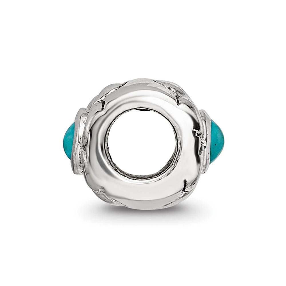 Alternate view of the Sterling Silver and Blue-Green CZ, Floral Bead Charm by The Black Bow Jewelry Co.