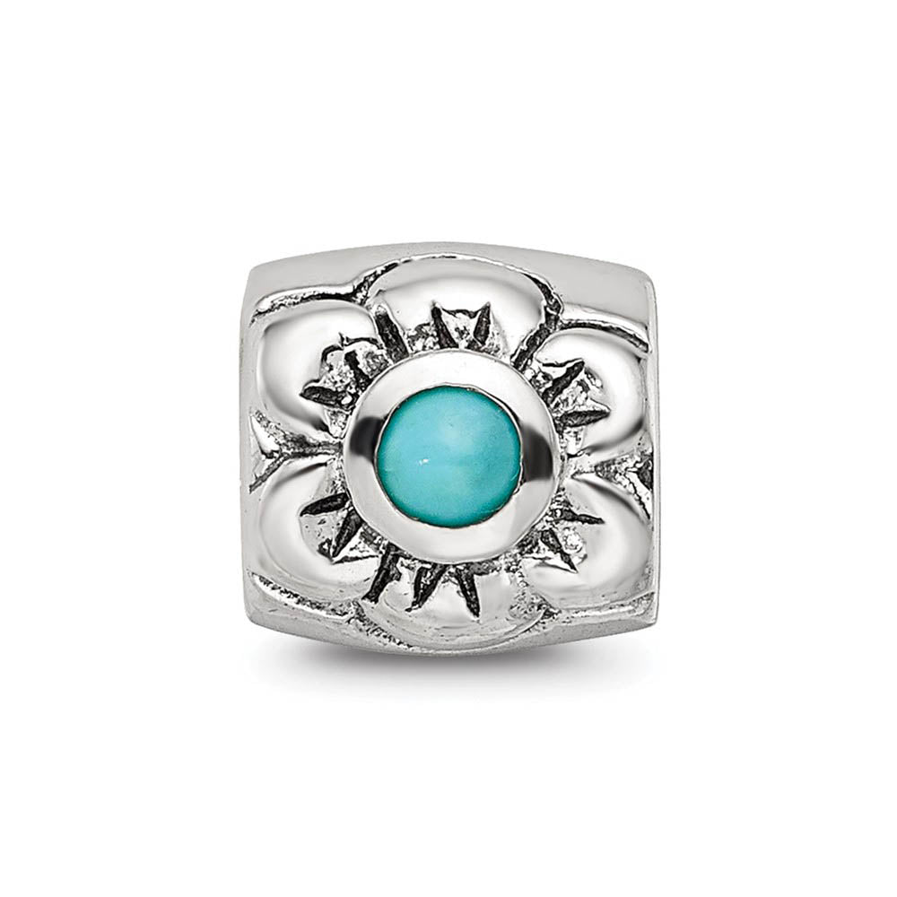 Alternate view of the Sterling Silver and Blue-Green CZ, Floral Bead Charm by The Black Bow Jewelry Co.