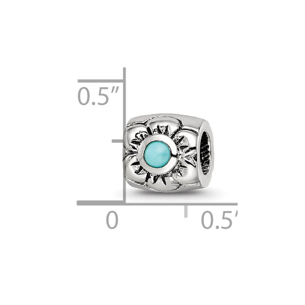 Alternate view of the Sterling Silver and Blue-Green CZ, Floral Bead Charm by The Black Bow Jewelry Co.