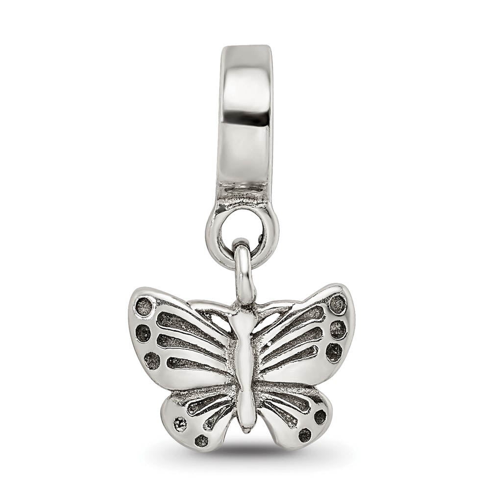 Alternate view of the Sterling Silver Butterfly Dangle Bead Charm by The Black Bow Jewelry Co.