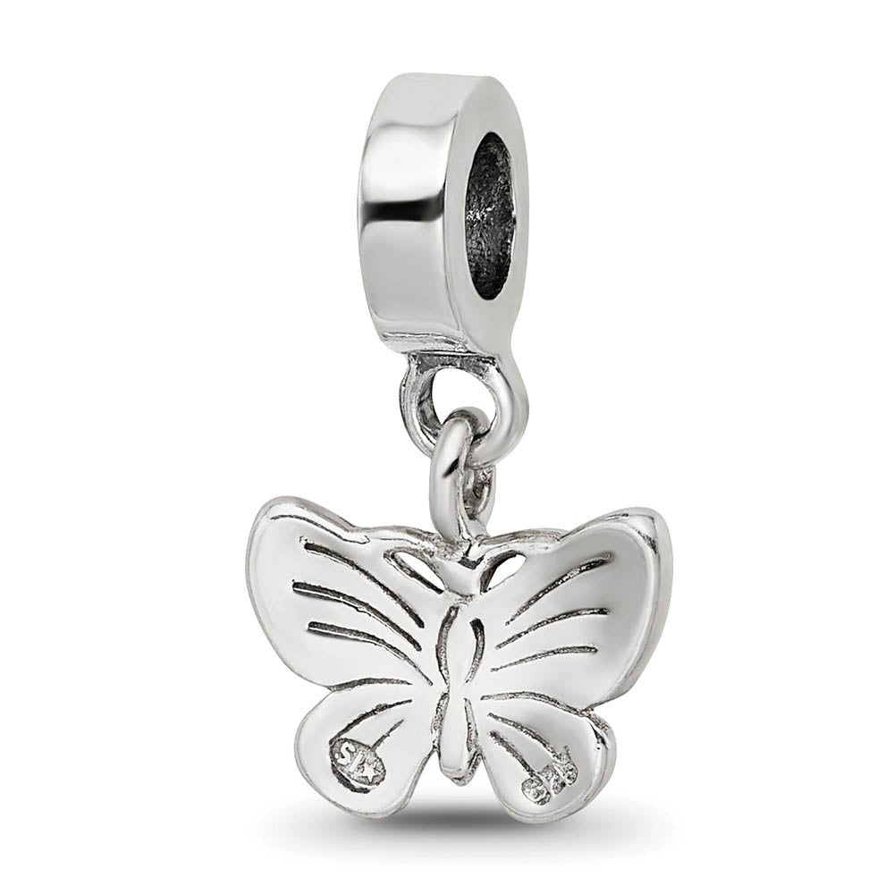 Alternate view of the Sterling Silver Butterfly Dangle Bead Charm by The Black Bow Jewelry Co.